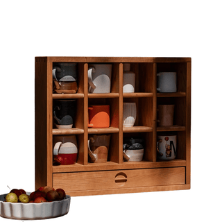 Scaffale Porta Tazze Legno Marrone Cassetto Organizer Cucina Stoviglie-INTERIOR DREAM DESIGN
