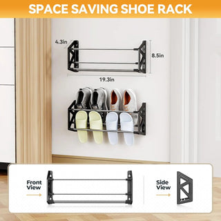 Scarpiera 3 Pezzi Plastica Acciaio Adesivo Installazione Parete Salva Spazio-INTERIOR DREAM DESIGN