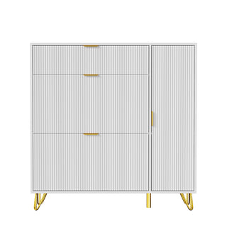 Scarpiera Colore Bianco Dettagli Oro Materiale Legno Ampio Spazio Archiviazione Scarpe Camera Letto-INTERIOR DREAM DESIGN