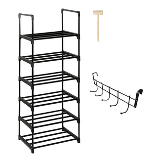 Scarpiera Diversi Ripiani Ampio Spazio Archiviazione Metallo Plastica Colore Nero-INTERIOR DREAM DESIGN