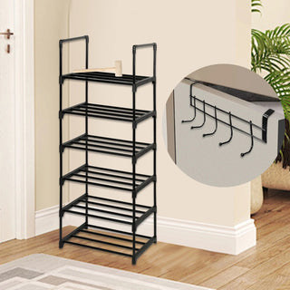 Scarpiera Diversi Ripiani Ampio Spazio Archiviazione Metallo Plastica Colore Nero-INTERIOR DREAM DESIGN