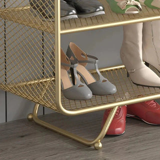 Scarpiera Metallo Oro Nero Due Ripiani Acciaio Resistente Design Elegante-INTERIOR DREAM DESIGN