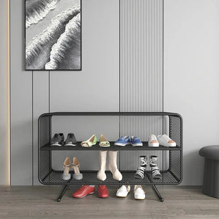 Scarpiera Metallo Oro Nero Due Ripiani Acciaio Resistente Design Elegante-INTERIOR DREAM DESIGN