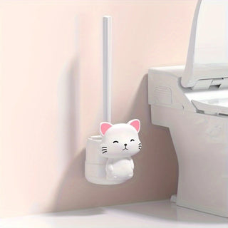 Scopino WC Colore Bianco Verde Rosa Design Simpatico Gatto Spazzola Silicone Plastica Arredamento - INTERIOR DREAM DESIGN