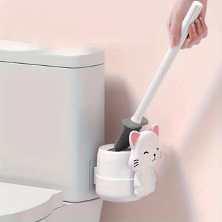 Scopino WC Colore Bianco Verde Rosa Design Simpatico Gatto Spazzola Silicone Plastica Arredamento - INTERIOR DREAM DESIGN