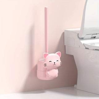 Scopino WC Colore Bianco Verde Rosa Design Simpatico Gatto Spazzola Silicone Plastica Arredamento - INTERIOR DREAM DESIGN