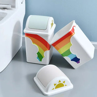 Secchio Per Pattumiera In Due Colori Con Arcobaleno Coperchio Dimensioni Fondo Bianco Adatto A Cucina E Tutta La Casa - INTERIOR DREAM DESIGN