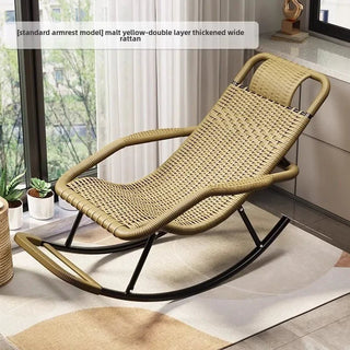 Sedia Dondolo Materiale Rattan Metallo Design Moderno Arredo Decorazione Resistente-INTERIOR DREAM DESIGN