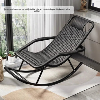 Sedia Dondolo Materiale Rattan Metallo Design Moderno Arredo Decorazione Resistente-INTERIOR DREAM DESIGN