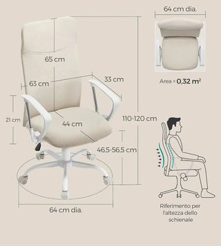 Sedia Ergonomica Diversi Colori Rosa Nero Grigio Beige Ufficio Capacità Carico 120kg-INTERIOR DREAM DESIGN