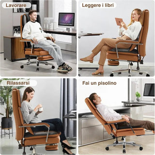 Sedia Poggiapiedi Ufficio Comoda Ergonomica Rotazione Inclinazione Colore Nero Ecopelle-INTERIOR DREAM DESIGN