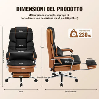 Sedia Poggiapiedi Ufficio Comoda Ergonomica Rotazione Inclinazione Colore Nero Ecopelle-INTERIOR DREAM DESIGN