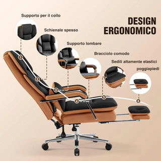 Sedia Poggiapiedi Ufficio Comoda Ergonomica Rotazione Inclinazione Colore Nero Ecopelle-INTERIOR DREAM DESIGN