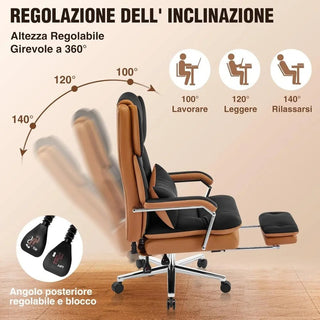 Sedia Poggiapiedi Ufficio Comoda Ergonomica Rotazione Inclinazione Colore Nero Ecopelle-INTERIOR DREAM DESIGN