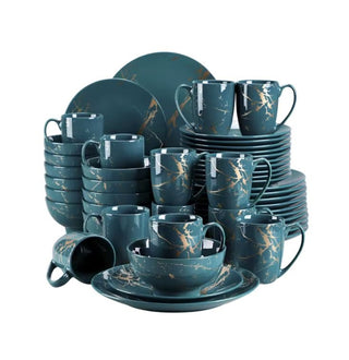 Set 16/32/48 Piatti Tazze Cucina Verde Blu Petrolio Ceramica Resistente Artigianato Stoviglie Alta Qualità - INTERIOR DREAM DESIGN