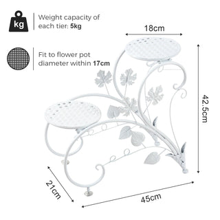 Set 2 Tavolini Esterno Metallo Bianco Nero Decorati Foglie Diametro Singolo Tavolino 17cm Arredamento Giardino - INTERIOR DREAM DESIGN