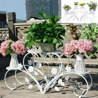 Set 2 Tavolini Esterno Metallo Bianco Nero Decorati Foglie Diametro Singolo Tavolino 17cm Arredamento Giardino - INTERIOR DREAM DESIGN