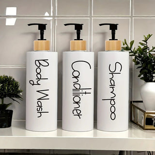 Set 3 Dispenser Riutilizzabile Bagno Doccia Gel Shampoo Accessori Arredamento Casa - INTERIOR DREAM DESIGN