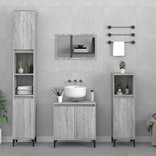 Set 3 Mobili Bagno Armadietto Mobile Lavaggio Lavandino Legno Metallo Grigio Accessori Arredamento Casa - INTERIOR DREAM DESIGN