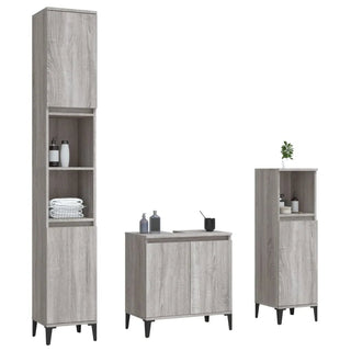 Set 3 Mobili Bagno Armadietto Mobile Lavaggio Lavandino Legno Metallo Grigio Accessori Arredamento Casa - INTERIOR DREAM DESIGN