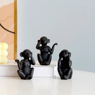 Set 3 Pezzi Statuette Decorative Forma Scimmia Simpatiche Oro Nero Resina Piccole Dimensioni Arredamento Casa - INTERIOR DREAM DESIGN