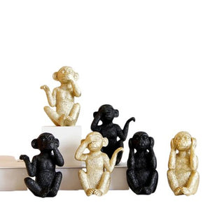 Set 3 Pezzi Statuette Decorative Forma Scimmia Simpatiche Oro Nero Resina Piccole Dimensioni Arredamento Casa - INTERIOR DREAM DESIGN