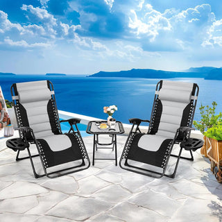 Set 3in1 Sedie Reclinabili Pieghevoli Sdraio Tavolino Accessori Arredamento Giardino Esterno Ferro Metallo Cotone Capacità Carico 140kg - INTERIOR DREAM DESIGN