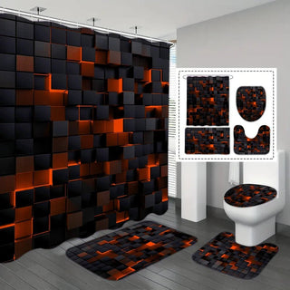 Set 4 Pezzi Accessori Bagno Tenda Tappetini Colorati Particolari Stile Impermeabili-INTERIOR DREAM DESIGN