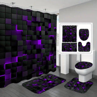 Set 4 Pezzi Accessori Bagno Tenda Tappetini Colorati Particolari Stile Impermeabili-INTERIOR DREAM DESIGN