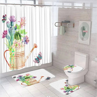 Set 4 Pezzi Accessori Bagno Tenda Tappetino WC Colorati Fantasiosi Particolari-INTERIOR DREAM DESIGN