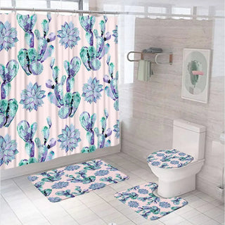 Set 4 Pezzi Accessori Bagno Tenda Tappetino WC Colorati Fantasiosi Particolari-INTERIOR DREAM DESIGN