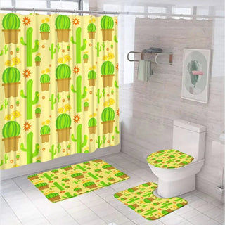Set 4 Pezzi Accessori Bagno Tenda Tappetino WC Colorati Fantasiosi Particolari-INTERIOR DREAM DESIGN
