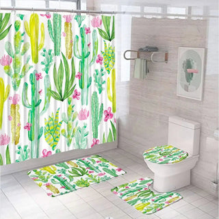 Set 4 Pezzi Accessori Bagno Tenda Tappetino WC Colorati Fantasiosi Particolari-INTERIOR DREAM DESIGN