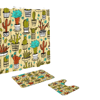 Set 4 Pezzi Accessori Bagno Tenda Tappetino WC Colorati Fantasiosi Particolari-INTERIOR DREAM DESIGN