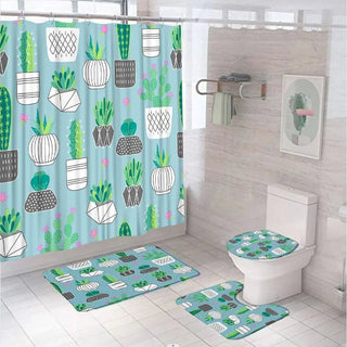 Set 4 Pezzi Accessori Bagno Tenda Tappetino WC Colorati Fantasiosi Particolari-INTERIOR DREAM DESIGN