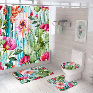 Set 4 Pezzi Accessori Bagno Tenda Tappetino WC Colorati Fantasiosi Particolari-INTERIOR DREAM DESIGN
