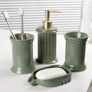Set 4 Pezzi Sapone Bagno Materiale Ceramica Verde Design Moderno Arredo Elegante-INTERIOR DREAM DESIGN