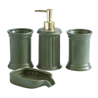 Set 4 Pezzi Sapone Bagno Materiale Ceramica Verde Design Moderno Arredo Elegante-INTERIOR DREAM DESIGN
