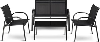 Set 4 Pezzi Sedie Tavolino Vetro Temperato Resistente Poltrona Diversi Colori Struttura Ferro-INTERIOR DREAM DESIGN