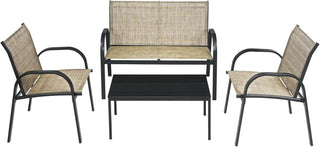 Set 4 Pezzi Sedie Tavolino Vetro Temperato Resistente Poltrona Diversi Colori Struttura Ferro-INTERIOR DREAM DESIGN