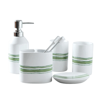 Set 5 Pezzi Accessori Bagno Colore Bianco Decorazioni Diversi Modelli Ceramica-INTERIOR DREAM DESIGN