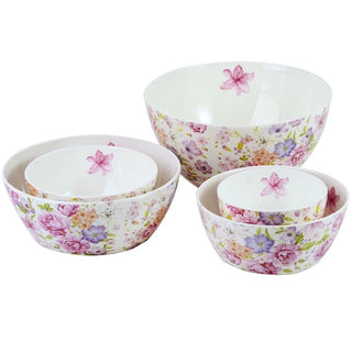 Set 5 Pezzi Ciotole Materiale Ceramica Modello Floreale Resistenti Decorazione Tavolo Design Moderno-INTERIOR DREAM DESIGN