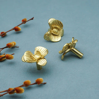 Set 5 Pezzi Pomelli Forma Fiore Oro Foro Singolo Viti Incluse Arredamento Cassetti Casa-INTERIOR DREAM DESIGN