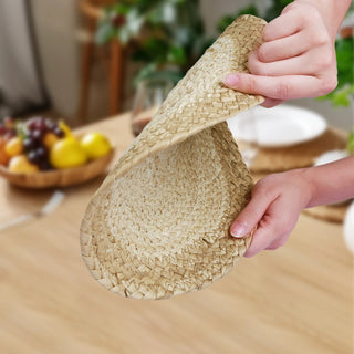 Set 6 Pezzi Rotondi Rettangolari Totale 12 Pezzi Cucina Tovagliette Colazione Cena Pranzo Rattan Paglia-INTERIOR DREAM DESIGN