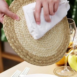 Set 6 Pezzi Rotondi Rettangolari Totale 12 Pezzi Cucina Tovagliette Colazione Cena Pranzo Rattan Paglia-INTERIOR DREAM DESIGN