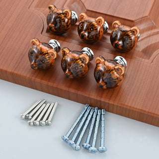 Set 6 Pomelli Marroni Forma Orso 12 Viti Incluse Ceramica Lega Zinco Diverse Sfumature-INTERIOR DREAM DESIGN