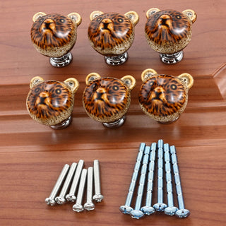 Set 6 Pomelli Marroni Forma Orso 12 Viti Incluse Ceramica Lega Zinco Diverse Sfumature-INTERIOR DREAM DESIGN