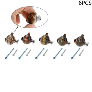 Set 6 Pomelli Marroni Forma Orso 12 Viti Incluse Ceramica Lega Zinco Diverse Sfumature-INTERIOR DREAM DESIGN