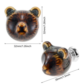 Set 6 Pomelli Marroni Forma Orso 12 Viti Incluse Ceramica Lega Zinco Diverse Sfumature-INTERIOR DREAM DESIGN