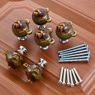 Set 6 Pomelli Marroni Forma Orso 12 Viti Incluse Ceramica Lega Zinco Diverse Sfumature-INTERIOR DREAM DESIGN